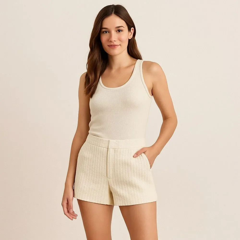 MAX STUDIO Vintage Light Yellow Textured Tailored Dress Shorts